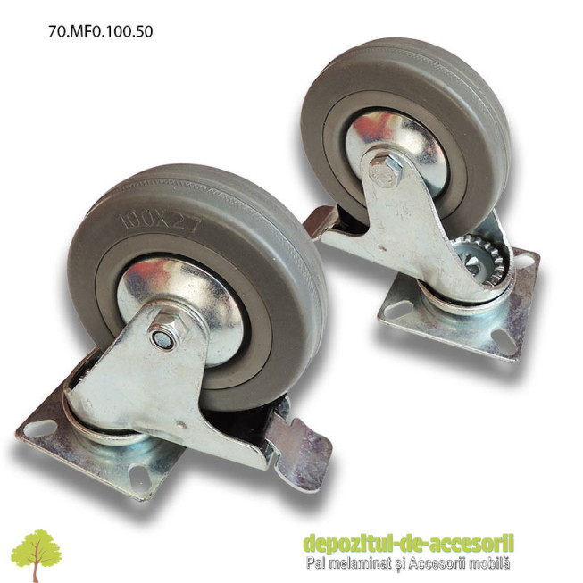 Role mobilier cauciuc cu frana Ø100mm pivotante prindere cu flansa 70.MF0.100.50
