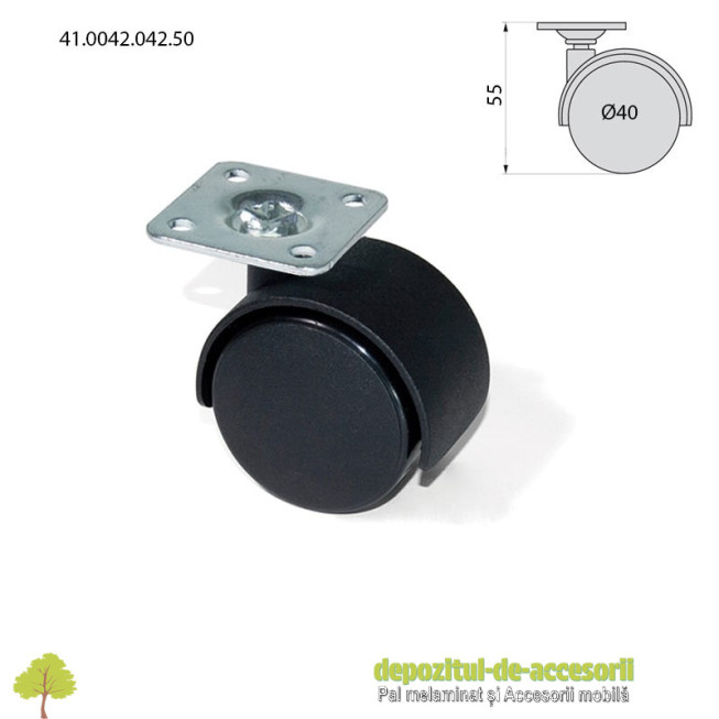 Role mobilier duble negre Ø40mm pivotante prindere cu flansa 41.0042.042.50