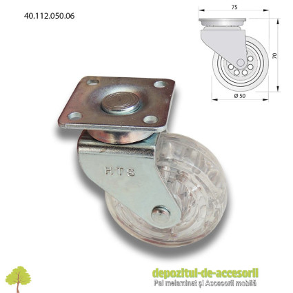 Role mobilier dure Ø50mm transparente pivotante prindere cu flansa 40.112.050.06