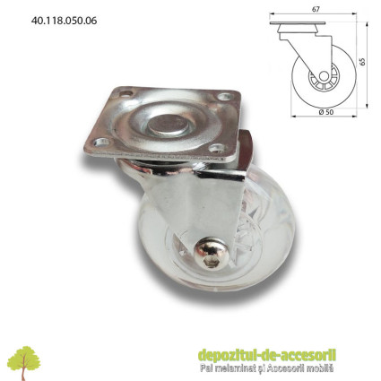 Role mobilier Ø50mm elastice transparente pivotante prindere cu flansa 40.118.050.06