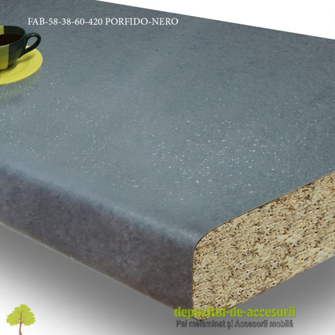 Blat de bucatarie mat PORFIDO NERO FAB 58, 38x600x4200mm FAB Grup Italia