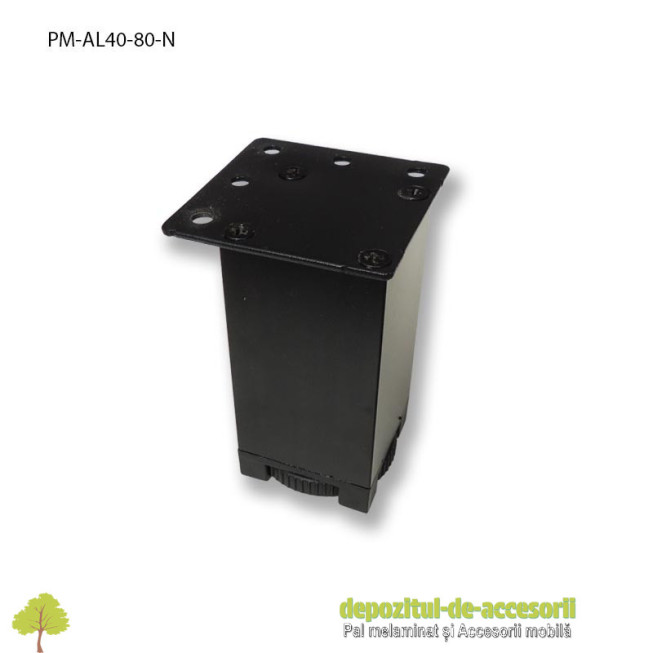 Picior mobilier H80mm profil aluminiu patrat 40x40mm, reglabil, negru