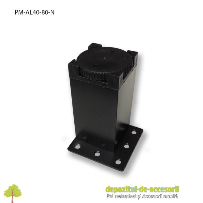 Picior mobilier H80mm profil aluminiu patrat 40x40mm, reglabil, negru