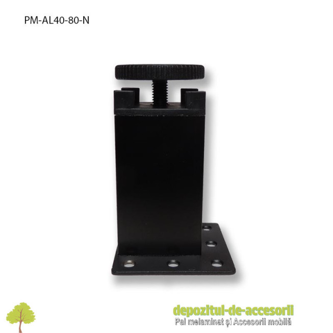 Picior mobilier H80mm profil aluminiu patrat 40x40mm, reglabil, negru