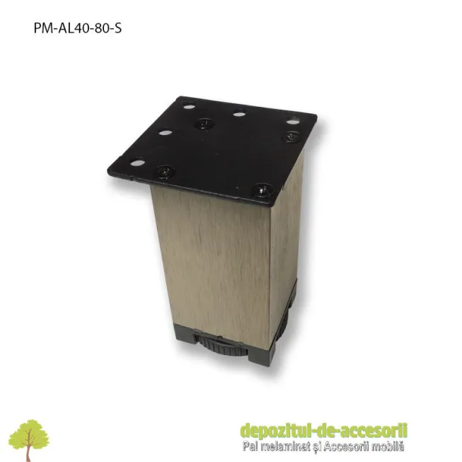 Picior mobilier H80mm profil aluminiu patrat 40mm, reglabil, sampanie