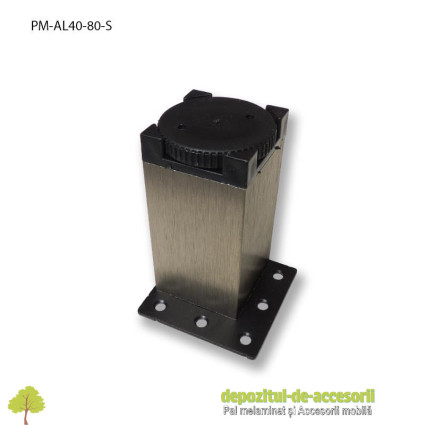 Picior mobilier H80mm profil aluminiu patrat 40mm, reglabil, sampanie