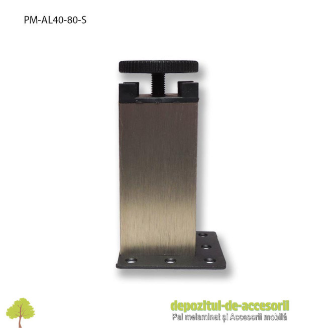 Picior mobilier H80mm profil aluminiu patrat 40mm, reglabil, sampanie