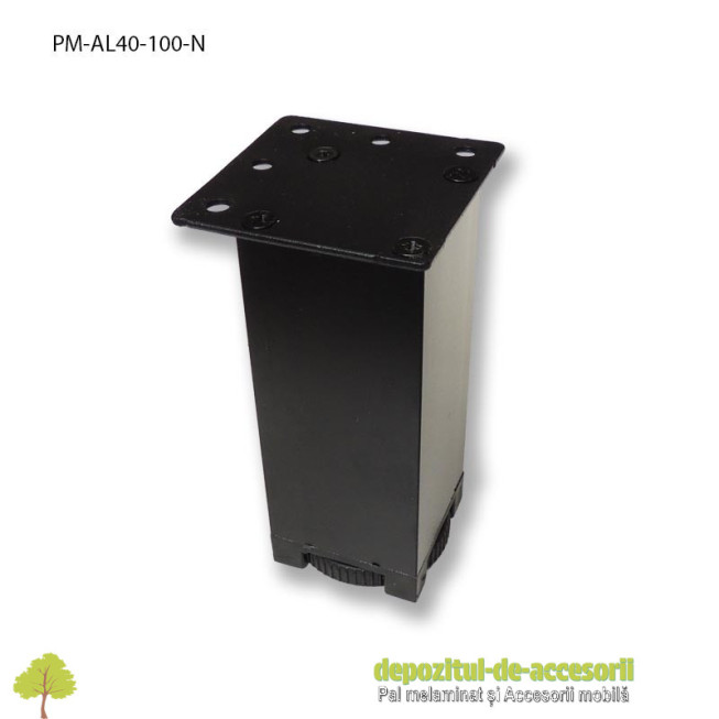 Picior mobilier H100mm profil aluminiu patrat 40x40mm, reglabil, negru