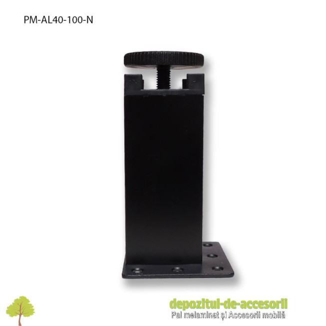 Picior mobilier H100mm profil aluminiu patrat 40x40mm, reglabil, negru