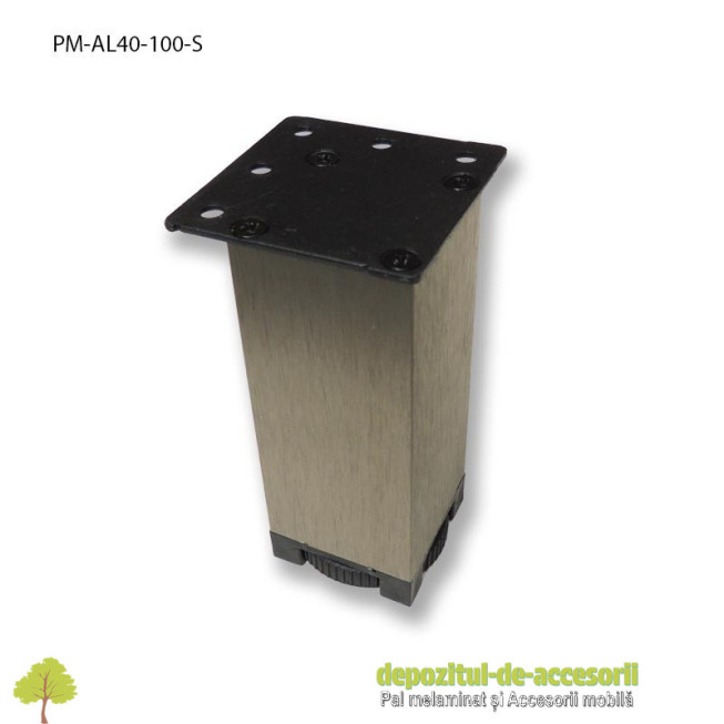 Picior mobilier H100mm profil aluminiu patrat 40mm, reglabil, sampanie