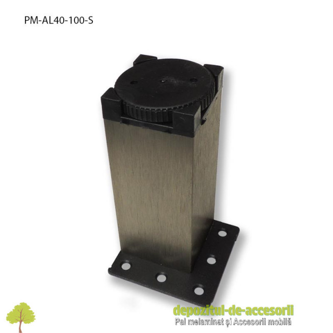 Picior mobilier H100mm profil aluminiu patrat 40mm, reglabil, sampanie