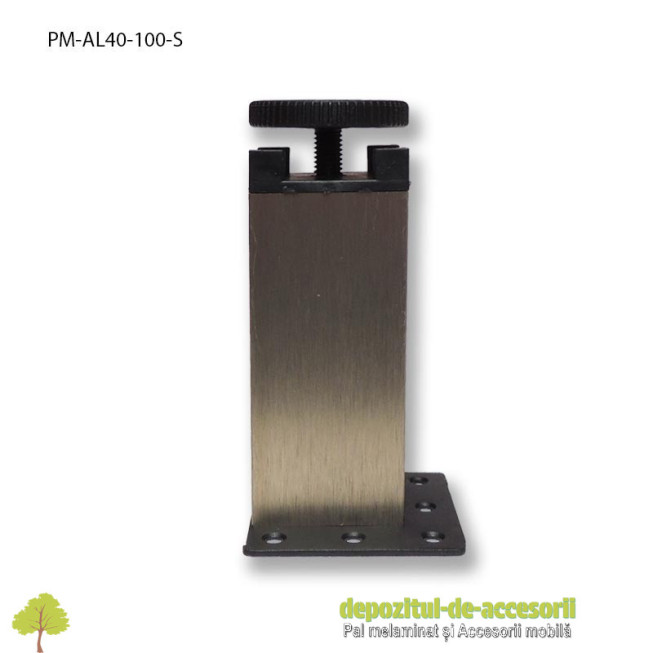 Picior mobilier H100mm profil aluminiu patrat 40mm, reglabil, sampanie