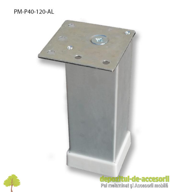 Picior mobilier H120mm profil pătrat 40 x 40mm, aluminiu, reglabil