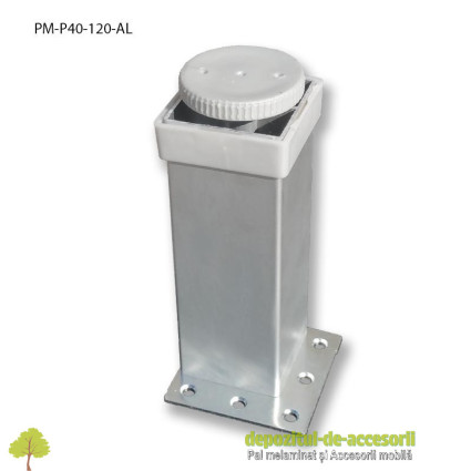 Picior mobilier H120mm profil pătrat 40 x 40mm, aluminiu, reglabil