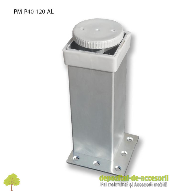 Picior mobilier H120mm profil pătrat 40 x 40mm, aluminiu, reglabil