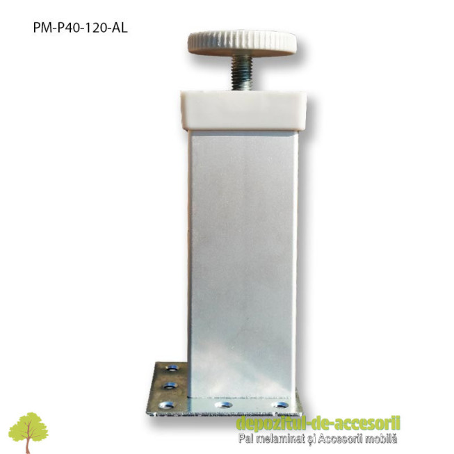 Picior mobilier H120mm profil pătrat 40 x 40mm, aluminiu, reglabil