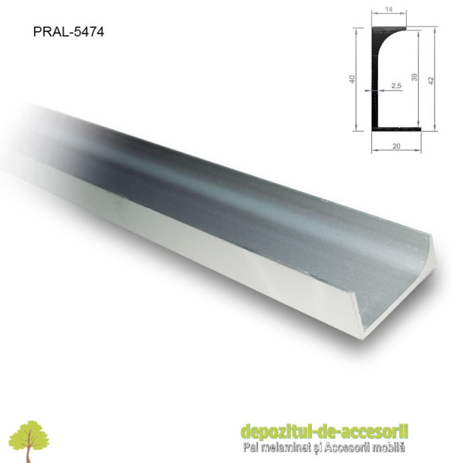 Profil C aluminiu mâner vertical lungimea 2,5m 5474