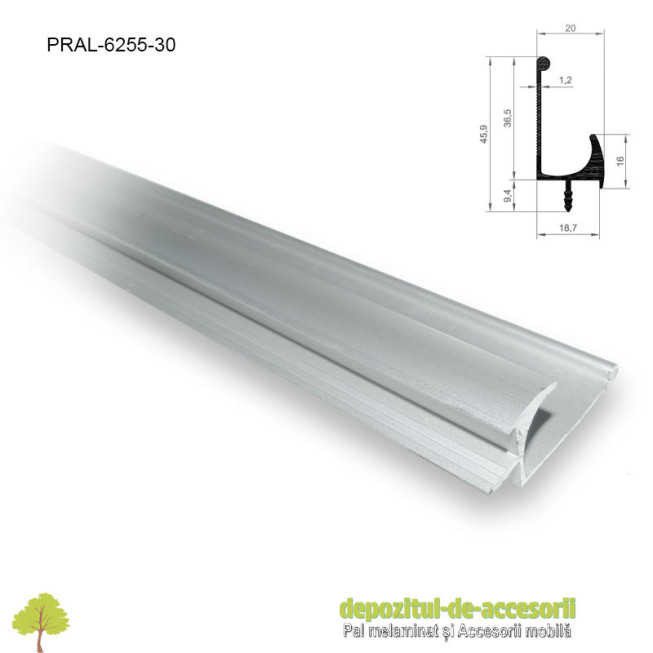 Profil maner J cu bradut, aluminiu, lungimea 3m 6255
