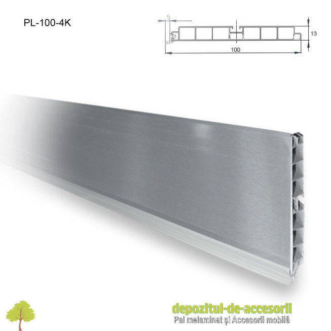 Plintă 100mm aluminiu periat, lungime 4m, Kapsan