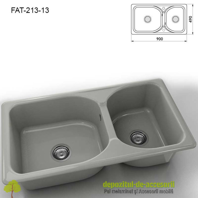 Chiuveta cu 2 cuve marmura compozita 213-13 Granit inox 900x490mm