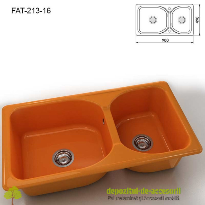 Chiuveta cu 2 cuve marmura compozita 213-16 Orange 900x490mm