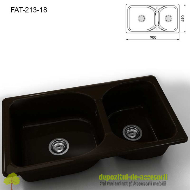 Chiuveta cu 2 cuve marmura compozita 213-18 Wenge dark 900x490mm