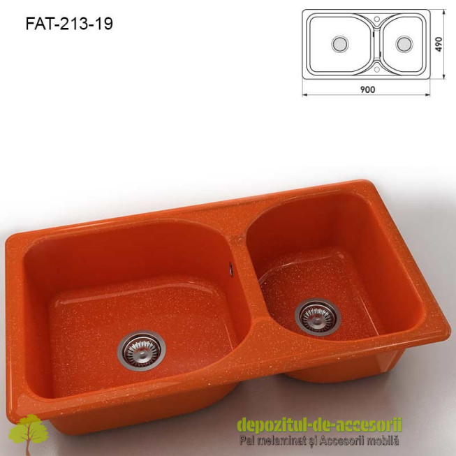 Chiuveta cu 2 cuve marmura compozita 213-19 Silver orange 900x490mm