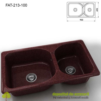 Chiuveta cu doua cuve Granixit compozit 213-100 Bordo 900x490mm