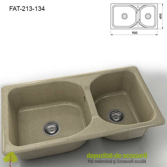 Chiuveta cu doua cuve Granixit compozit - Sahara  900x490mm