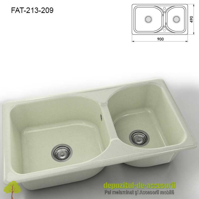 Chiuveta cu doua cuve Granixit compozit 213-209 Arctic 900x490mm