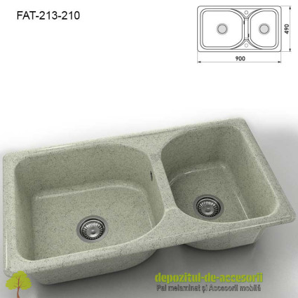 Chiuveta cu doua cuve Granixit compozit 213-210 Pewter 900x490mm