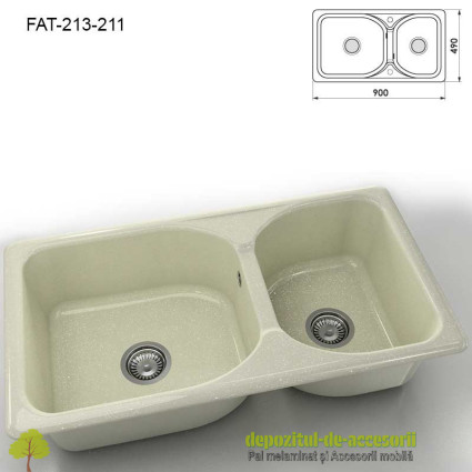 Chiuveta cu doua cuve Granixit compozit 213-211 Silver stone 900x490mm