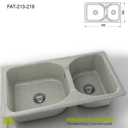 Chiuveta cu doua cuve Granixit compozit 213-219 Polar 900x490mm