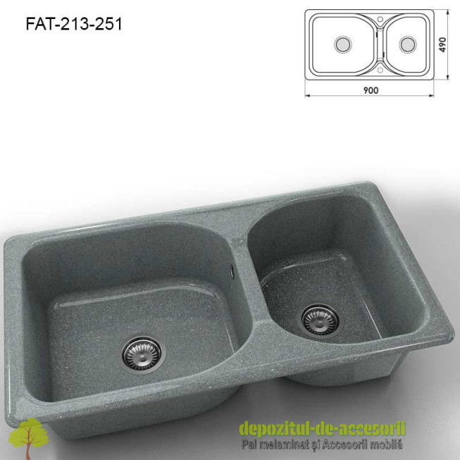 Chiuveta cu doua cuve Granixit compozit 213-251 City Grey 900x490mm