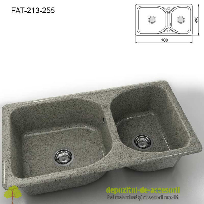 Chiuveta cu doua cuve Granixit compozit 213-255 Tweed 900x490mm
