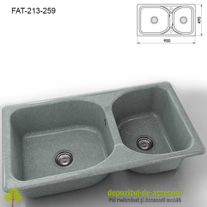 Chiuveta cu doua cuve Granixit compozit 213-259 Platina 900x490mm