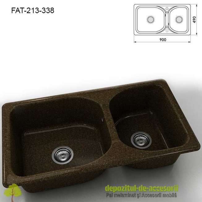 Chiuveta cu doua cuve Granixit compozit 213-338 Brownie 900x490mm