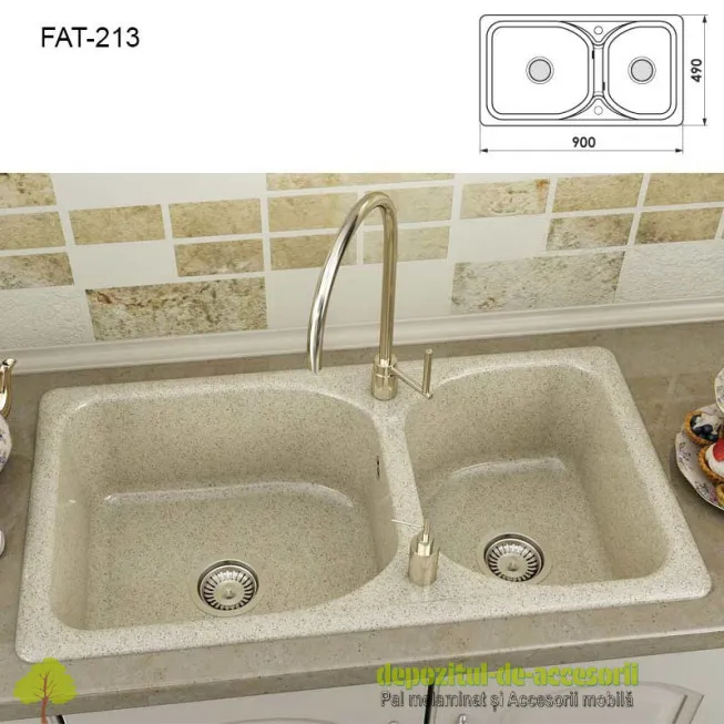 Chiuveta doua cuve Granixit compozit 213-343 White Frappe 900x490mm