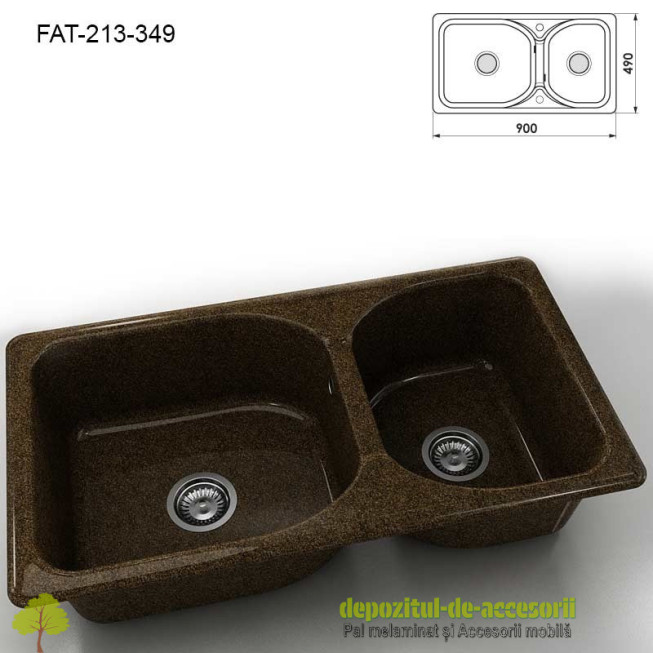 Chiuveta cu doua cuve Granixit compozit 213-349 Sandstone 900x490mm