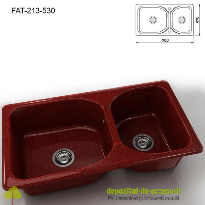 Chiuveta cu doua cuve Granixit compozit 213-530 Firebrick 900x490mm