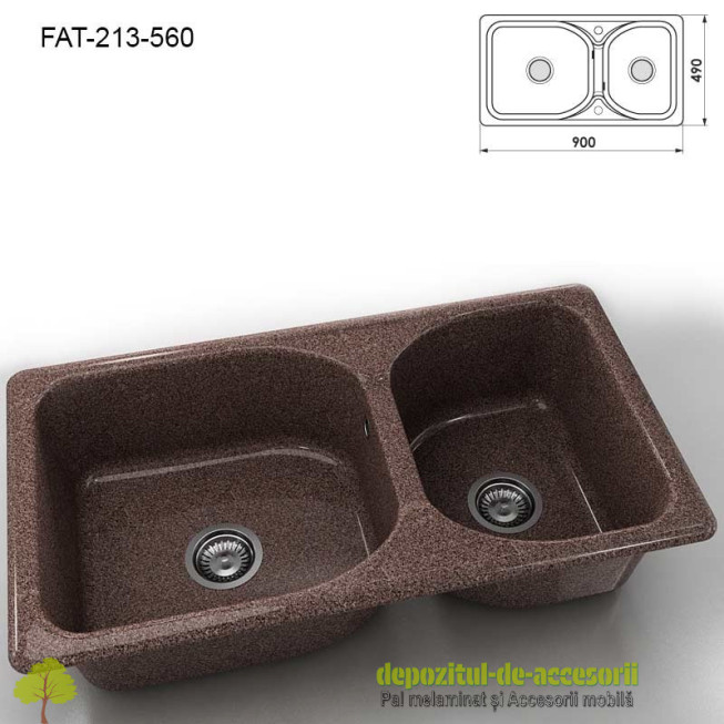 Chiuveta cu doua cuve Granixit compozit 213-560 Merlot 900x490mm