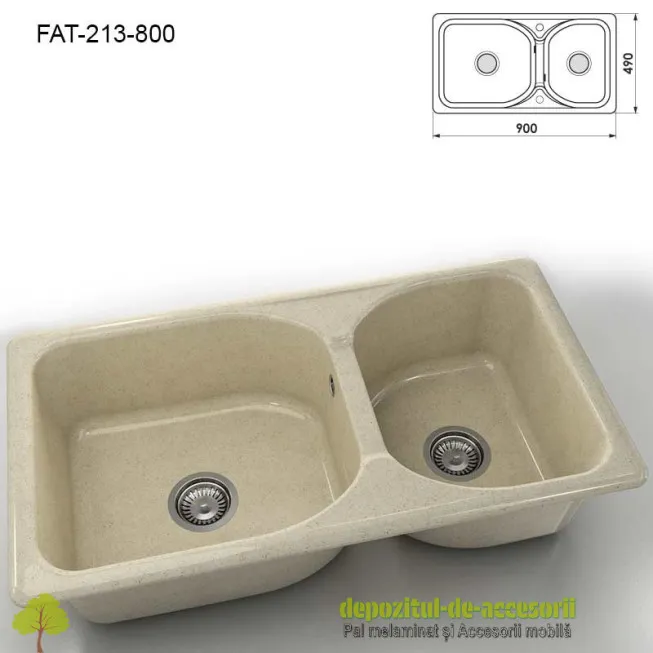 Chiuveta cu doua cuve Granixit compozit 213-800 Peach Freeze 900x490mm