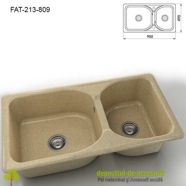 Chiuveta cu doua cuve Granixit compozit 213-809 Latte 900x490mm