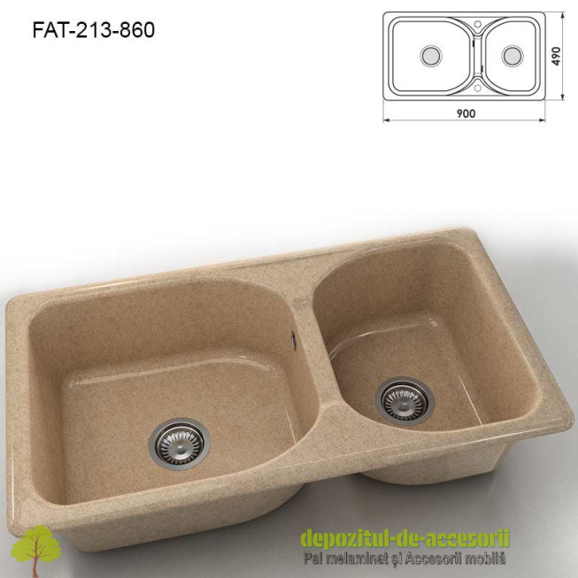 Chiuveta cu doua cuve Granixit compozit 213-860 Pink pastel 900x490mm