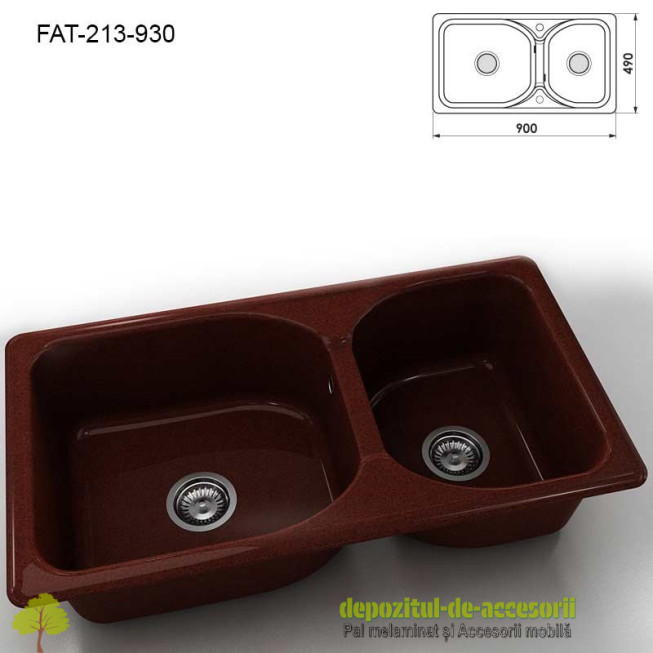 Chiuveta cu doua cuve Granixit compozit 213-930 Volcano 900x490mm