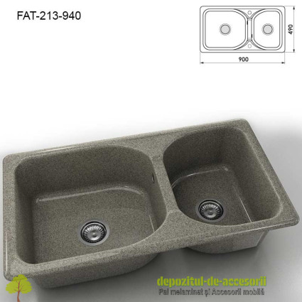 Chiuveta cu doua cuve Granixit compozit 213-940 Space Gray 900x490mm
