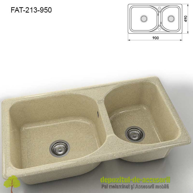 Chiuveta cu doua cuve Granixit compozit 213-950 Plovdiv 900x490mm