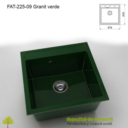 Chiuveta cu o cuva Marmura compozit 225-09 Granit verde 510x510mm