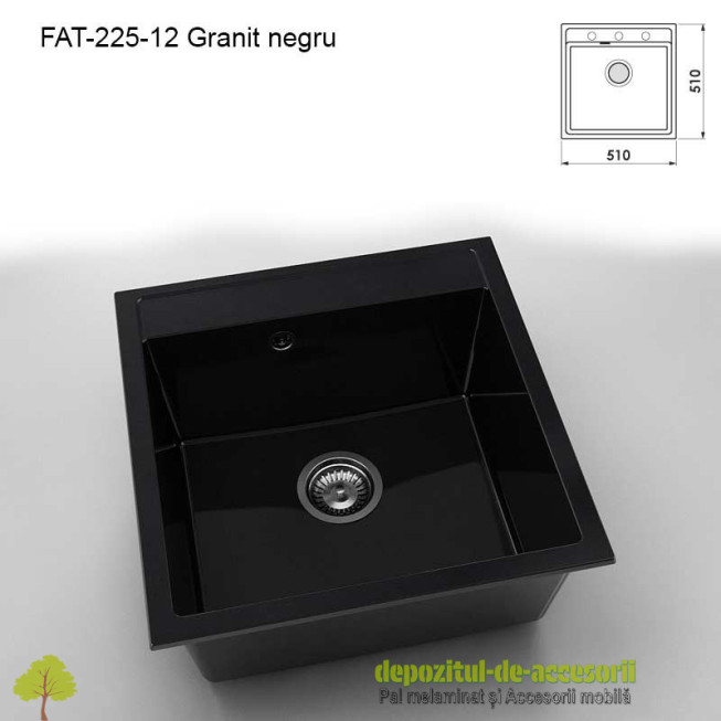 Chiuveta cu o cuva Marmura compozit 225-12 Granit negru 510x510mm