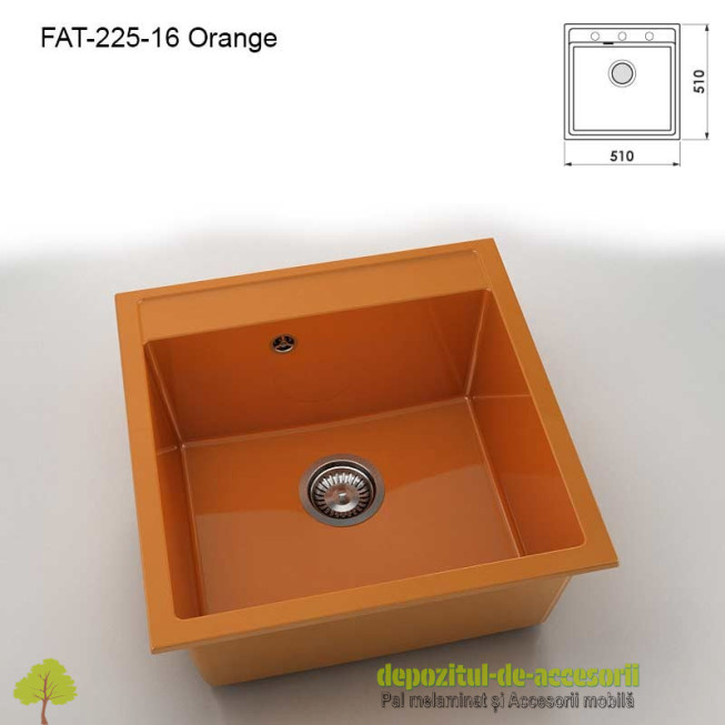 Chiuveta cu o cuva Marmura compozit 225-16 Orange 510x510mm